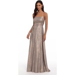 Shimmery Scoop Neck Pleated A Line